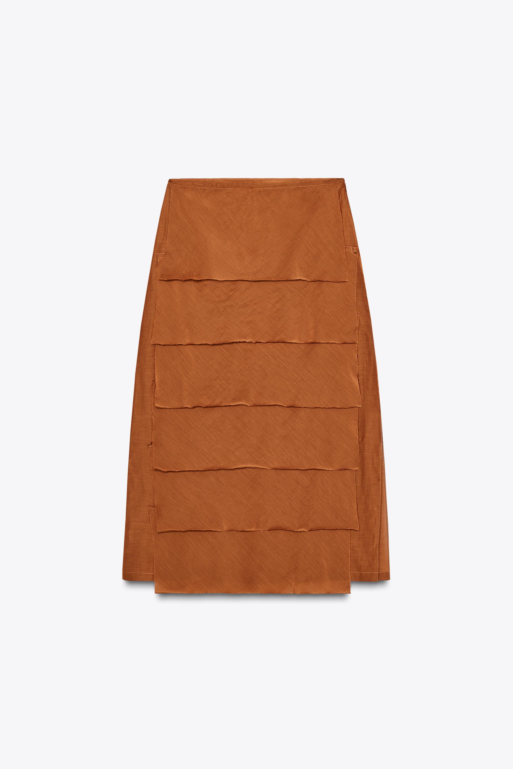 ZW COLLECTION RUFFLED MIDI SKIRT - Caramel | ZARA United States