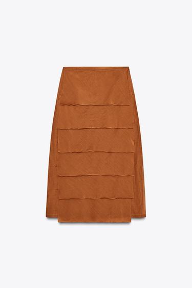 ZW COLLECTION RUFFLED MIDI SKIRT - Caramel by Zara - Image 3
