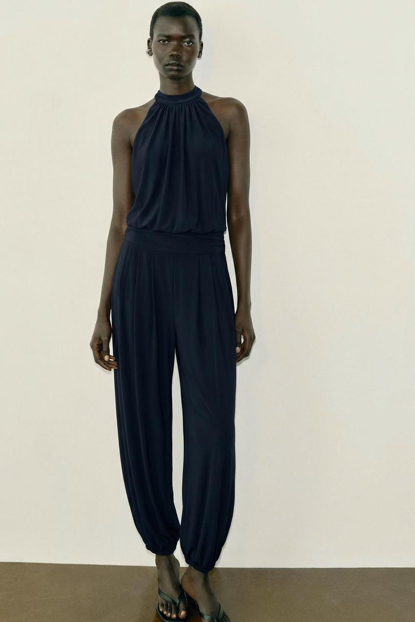 zara halter jumpsuit dress - Drapirani Kombinezon S Američkim Izrezom U Orijentalnom Stilu - S Sequin