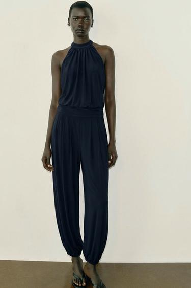 Zara DRAPED HALTER BLOUSE JUMPSUIT - Midnight blue - Image 0