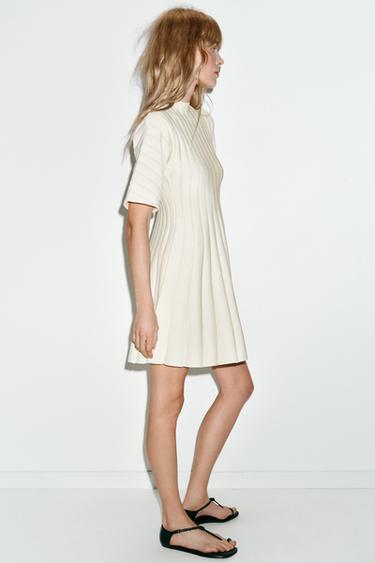 SHORT RIB KNIT PUFF SLEEVE DRESS - Ecru by Zara - Image 2