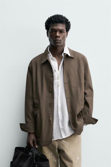 RELAXED FIT COTTON OVERSHIRT - Brown by Zara
