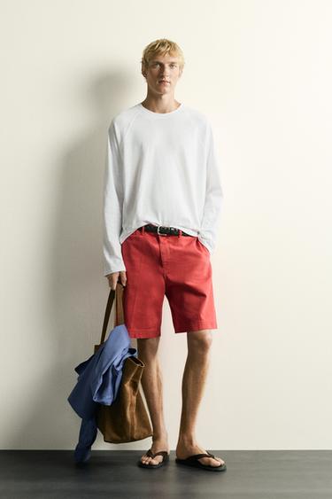 COLOUR BLOCK COTTON - LINEN T-SHIRT - White by Zara