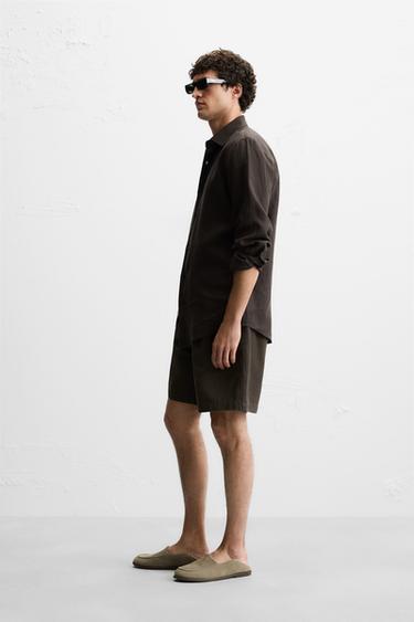 100% LINEN SHIRT - Chocolate by Zara - Image 3
