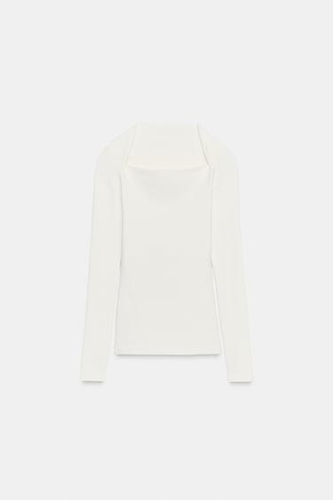 ФУТБОЛКА В РУБЧИК С ДЛИННЫМИ РУКАВАМИ — ЖЕЛТОВАТО-БЕЛЫЙ от Zara