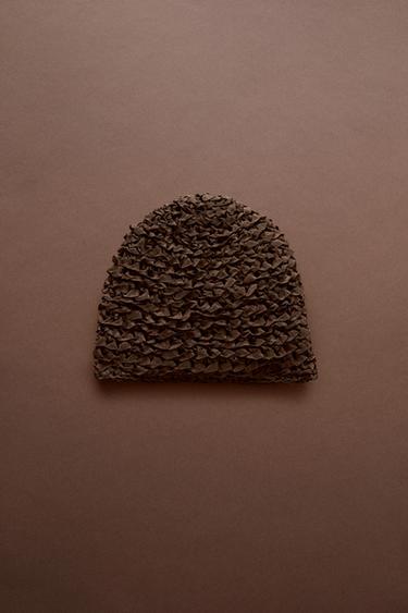 Zara Textured Ribbon Beanie - STUDIO - Brown - Image 0