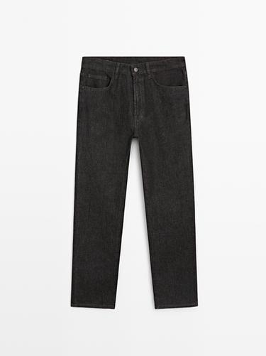 Zara Lightweight tapered fit denim-effect trousers - Black