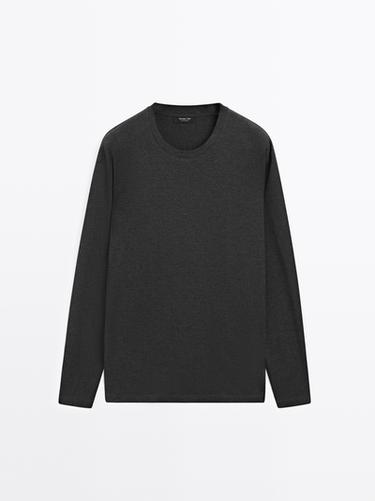Zara Long sleeve medium weight cotton T-shirt - Anthracite grey
