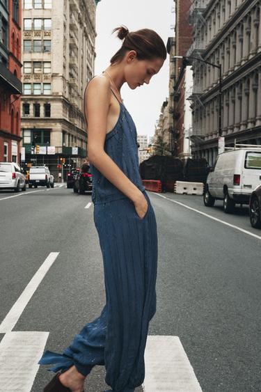 PANTALON FANTAISIE BAS LACETS - Bleu pétrole de Zara - Image 1