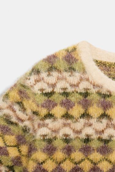 PULL EN MAILLE JACQUARD EFFET BROSSÉ - Multicolore de Zara - Image 5
