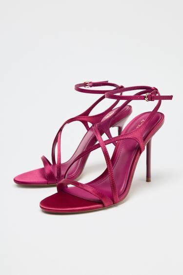 SANDALES À TALONS EFFET SATINÉ - Rose de Zara - Image 3