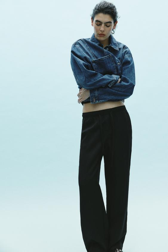 PANTALON DROIT AVEC CORDON - Noir de Zara - Image 0
