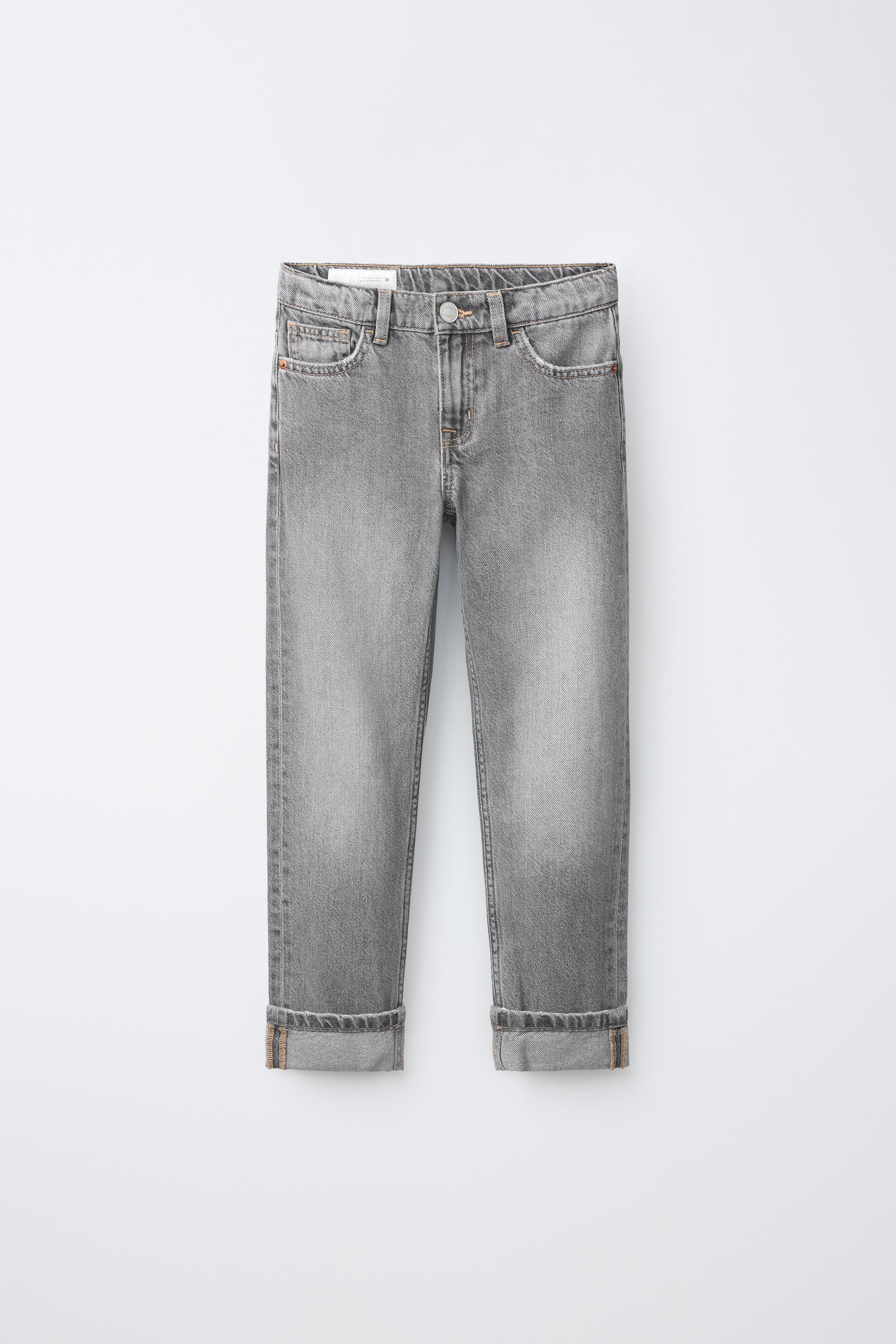 CUFFED STRAIGHT-LEG JEANS — Mid-gray