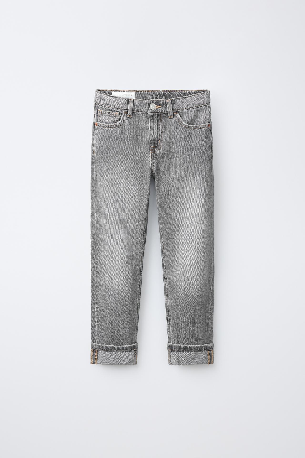 CUFFED STRAIGHT-LEG JEANS — Mid-gray