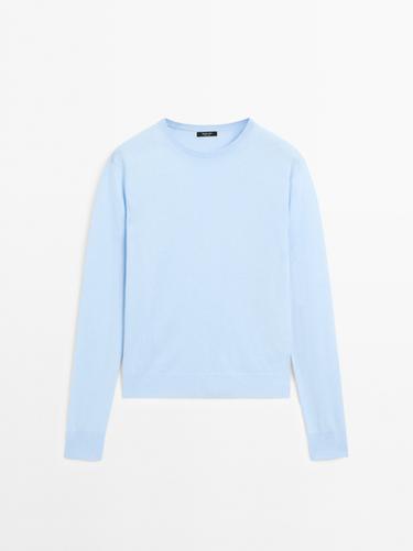 Zara Wool blend knit sweater with crew neck - Sky blue - Image 0