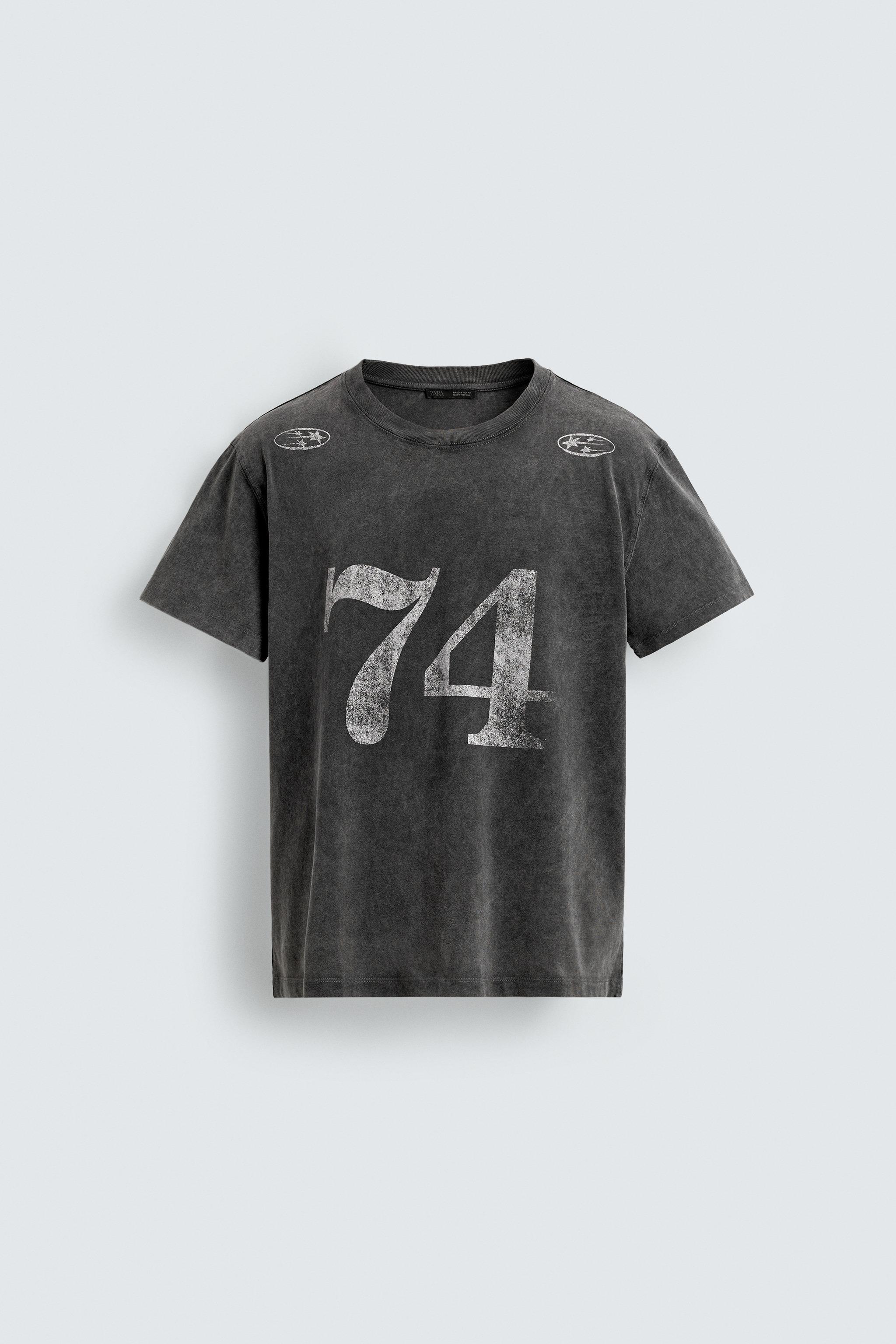 ユーズド加工コントラストプリントTシャツ - グレー | ZARA Japan / 日本