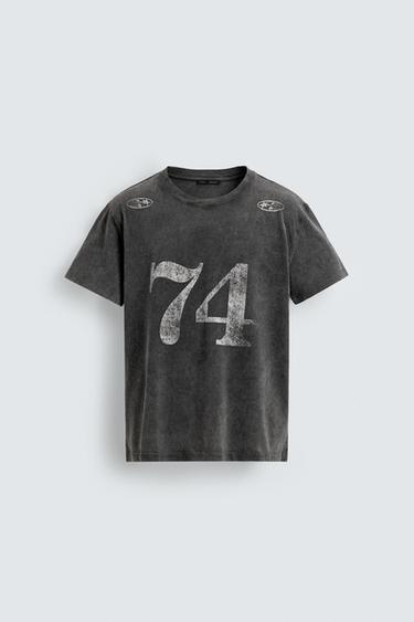 CAMISETA LAVADA ESTAMPADOS COMBINADOS - Gris de Zara