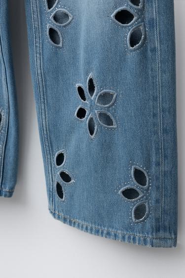 WIDE-LEG JEANS WITH FLOWERS - Blue by Zara - Image 3