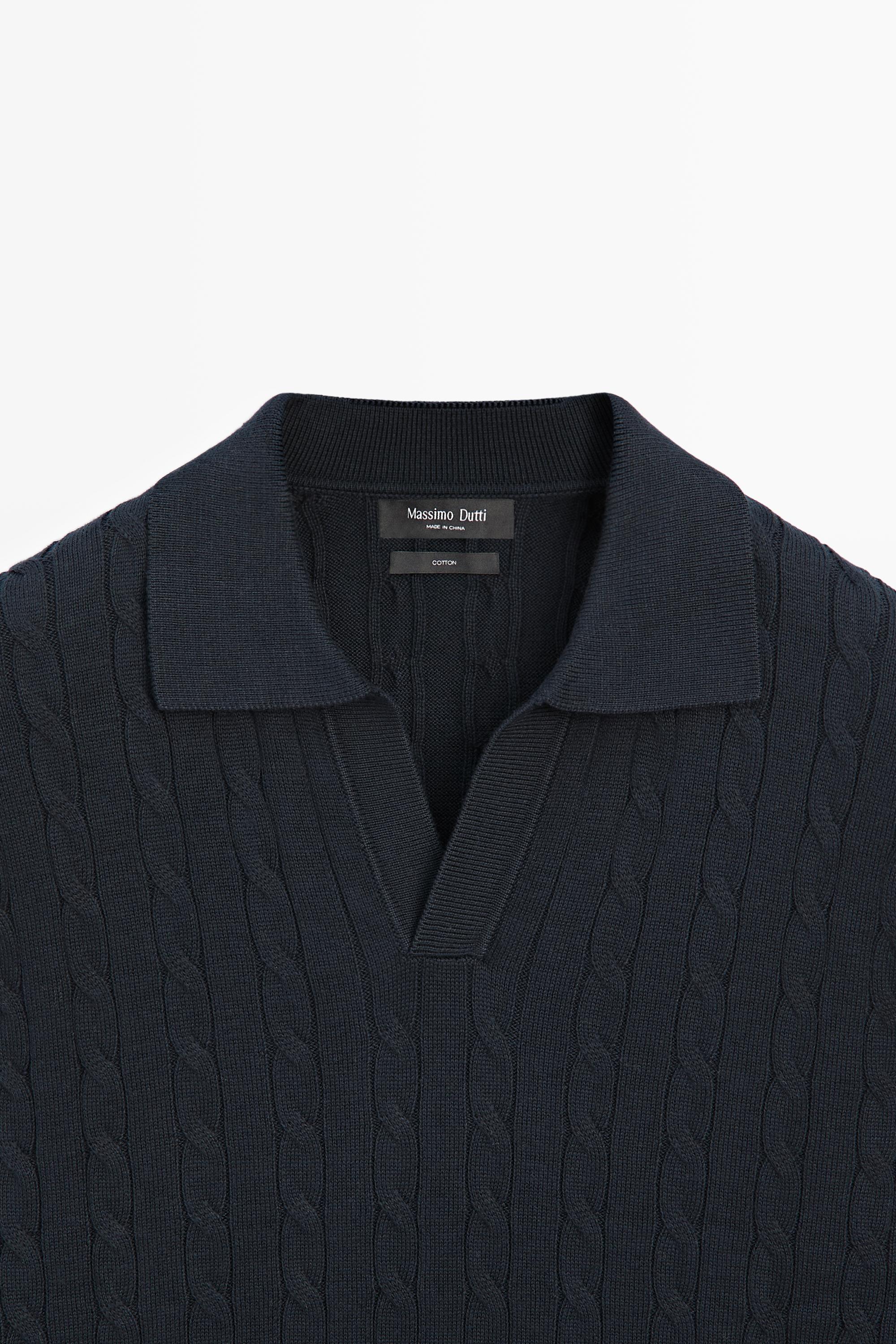 Pull polo en maille tressée 100 % coton