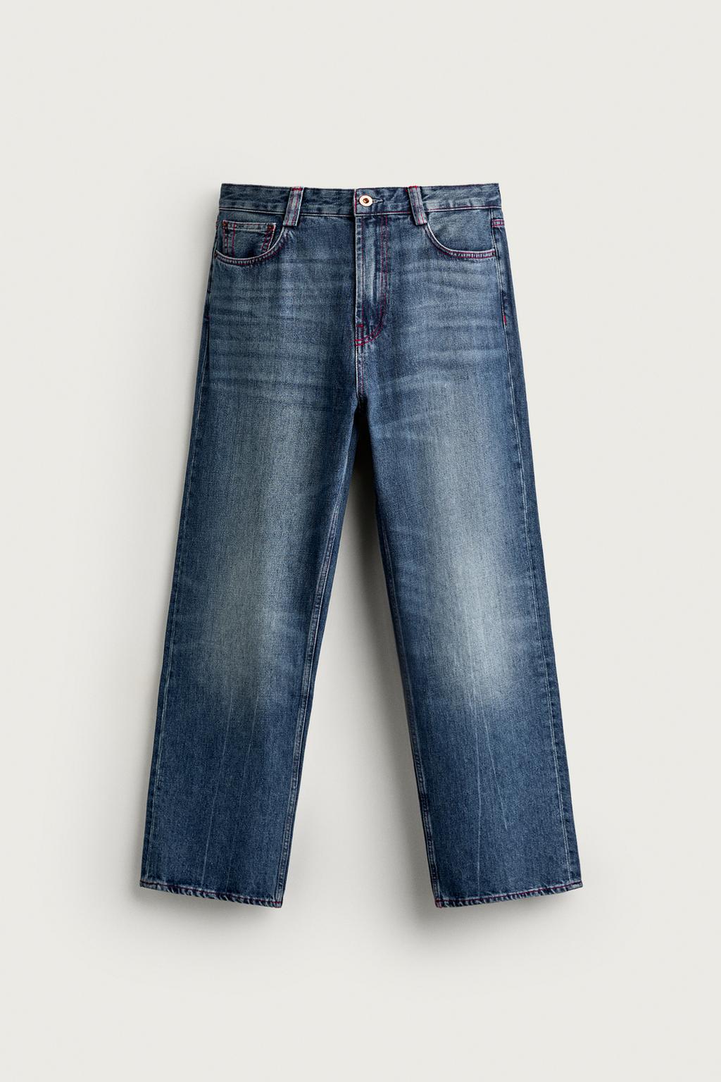 CONTRAST-STITCH STRAIGHT-LEG JEANS