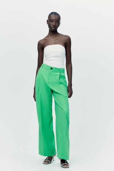 HIGH-WAIST PLEATED TROUSERS - Intense green by Zara
