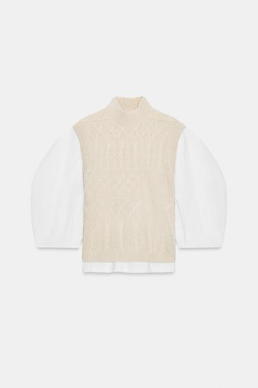 T-SHIRT EN MATIÈRES VARIÉES AVEC CHALECO - Écru de Zara - Image 2