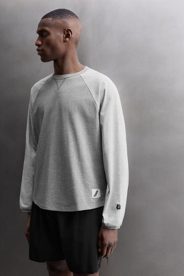 EMBROIDERED LONG SLEEVE COLOUR BLOCK T-SHIRT - Grey marl by Zara - Image 5