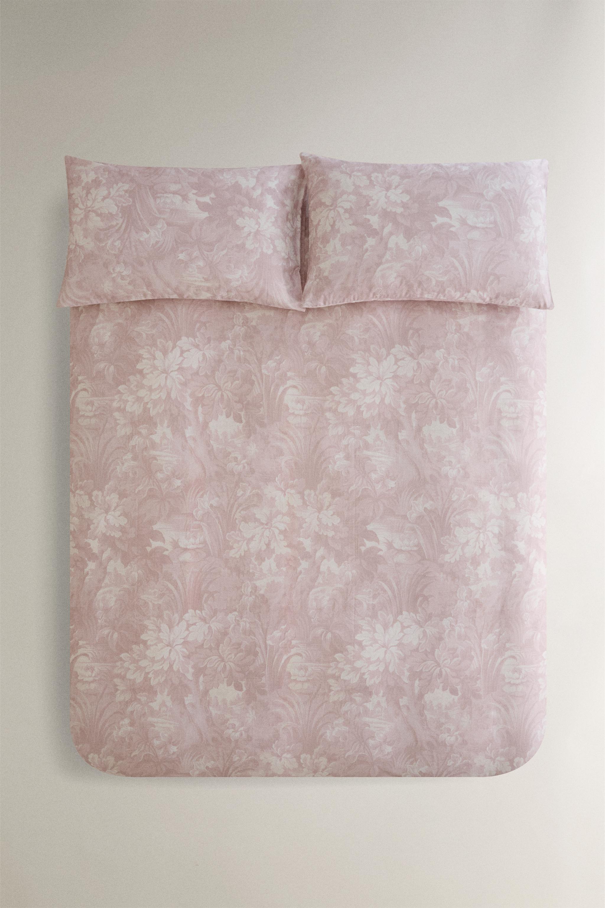 DUVET COVER WITH FLORAL AND BRANCH PRINT — Light pink