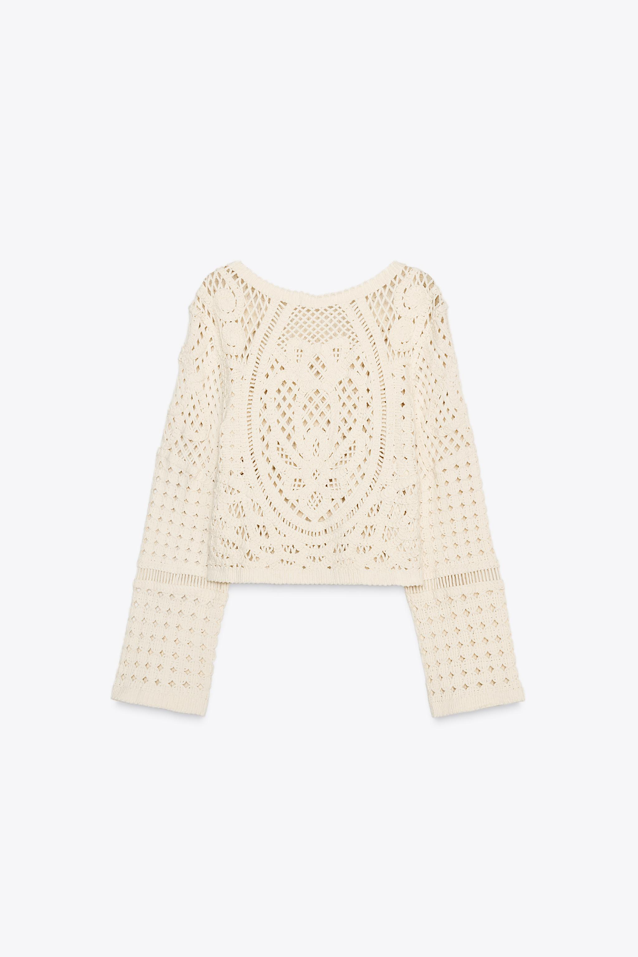 CROCHET LONG SLEEVE TOP Light ecru ZARA Australia