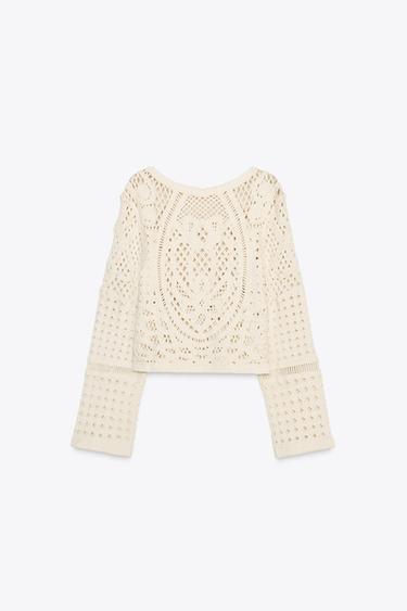 TOP CROCHET MANCHES LONGUES - Écru clair de Zara - Image 5