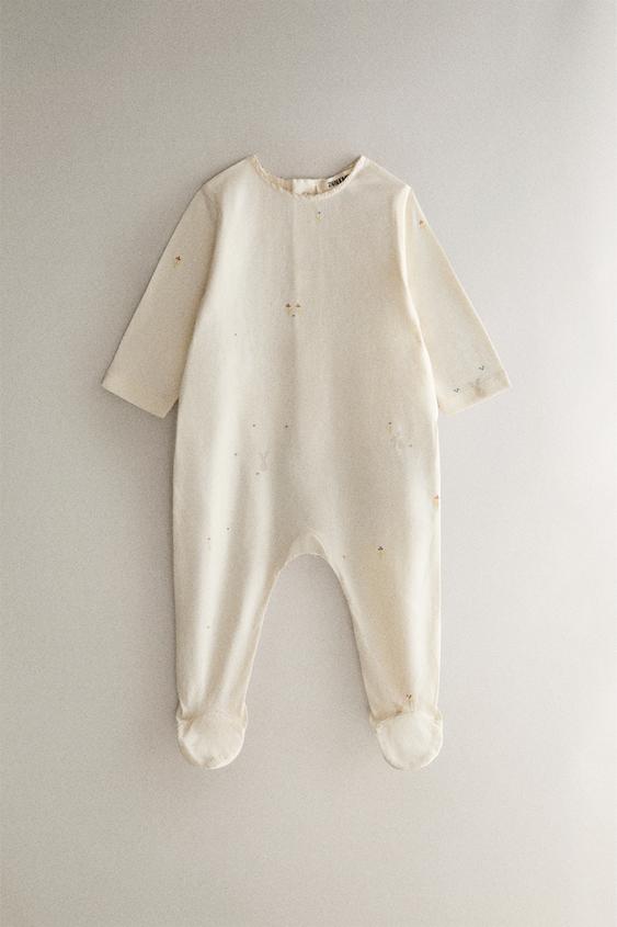 SPARKEDRAGT TIL BØRN MED KANINER OG BLOMSTER - knæk. hvid fra Zara - Billede 0