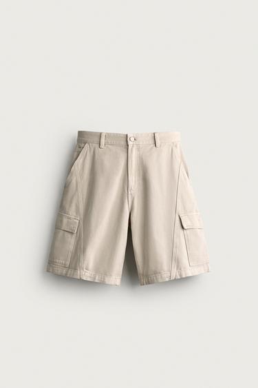 RELAXED-FIT-CARGO-BERMUDASHORTS MIT NÄHTEN - Steingrau von Zara