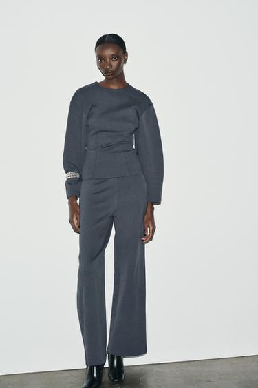 Zara PLEATED INTERLOCK TOP - Dark gray - Image 0