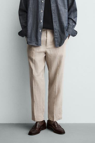 100% LINEN REGULAR FIT PANTS — Light beige 2