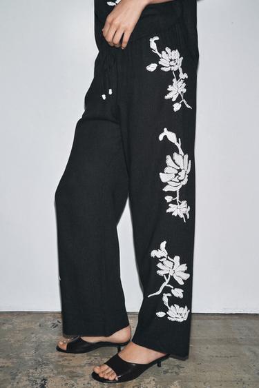 ZW COLLECTION BEADED EMBROIDERY TROUSERS - Black / White by Zara