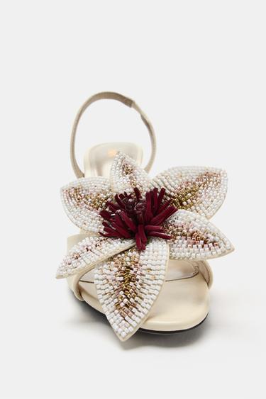 Zara HEELED SANDALS WITH FLORAL DETAIL - Off White