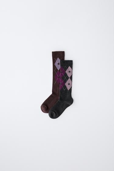 2-PACK OF ARGYLE KNEE-HIGH SOCKS - Brown by Zara - Image 0