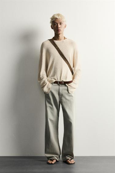 Zara WASHED PRINT KNIT T-SHIRT - Ecru
