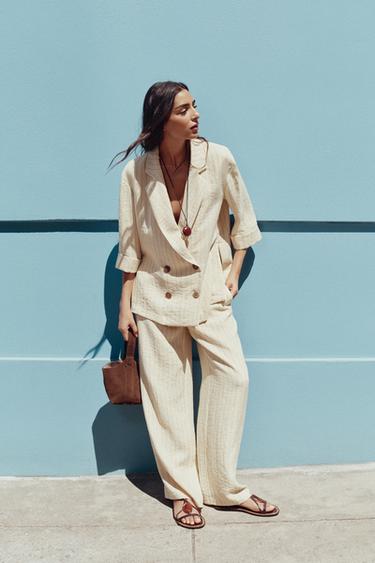 STRIPED DOUBLE-BREASTED BLAZER - Ecru / Black by Zara