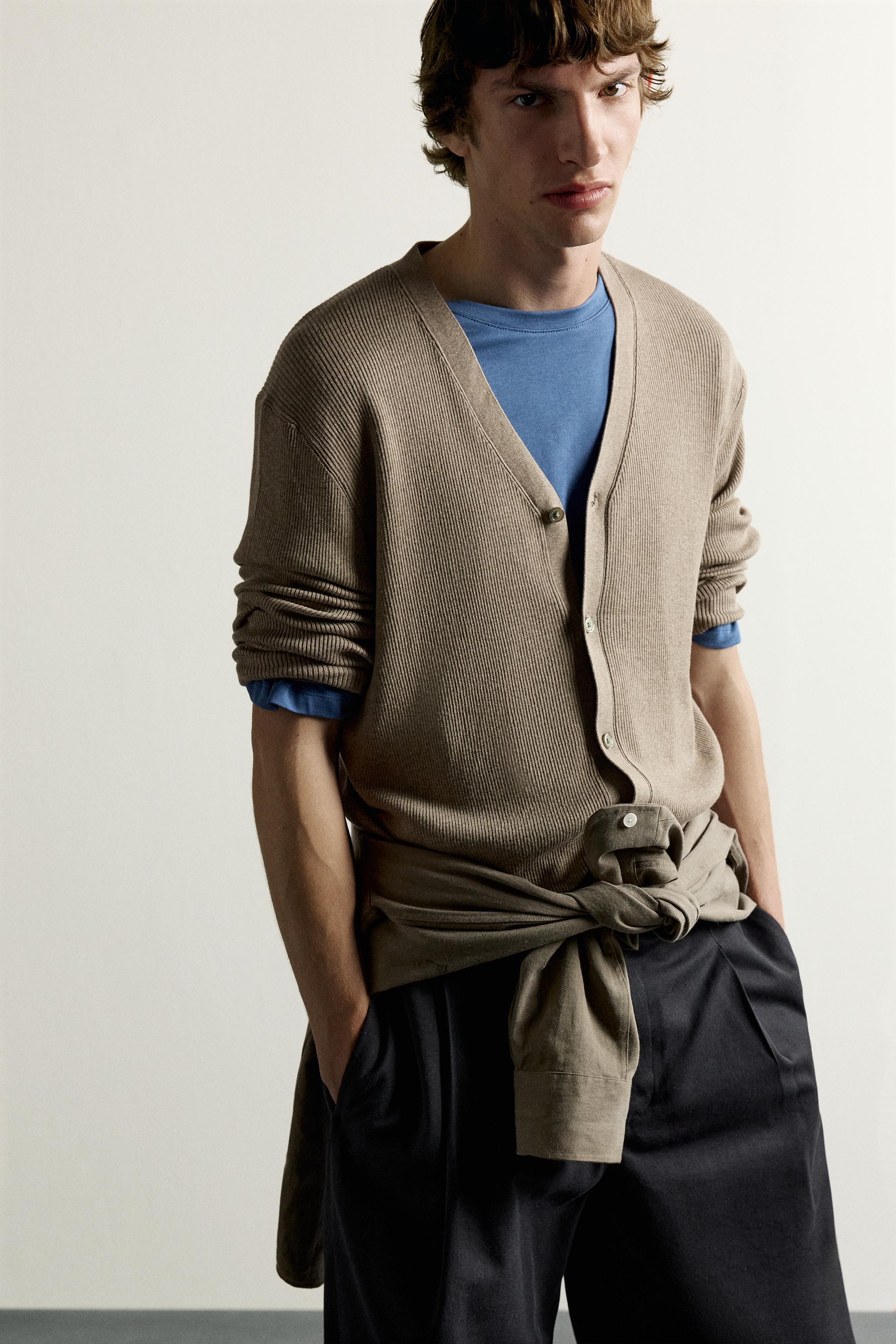 Мужские кардиганы Zara RELAXED-FIT RIBBED CARDIGAN — фото 5