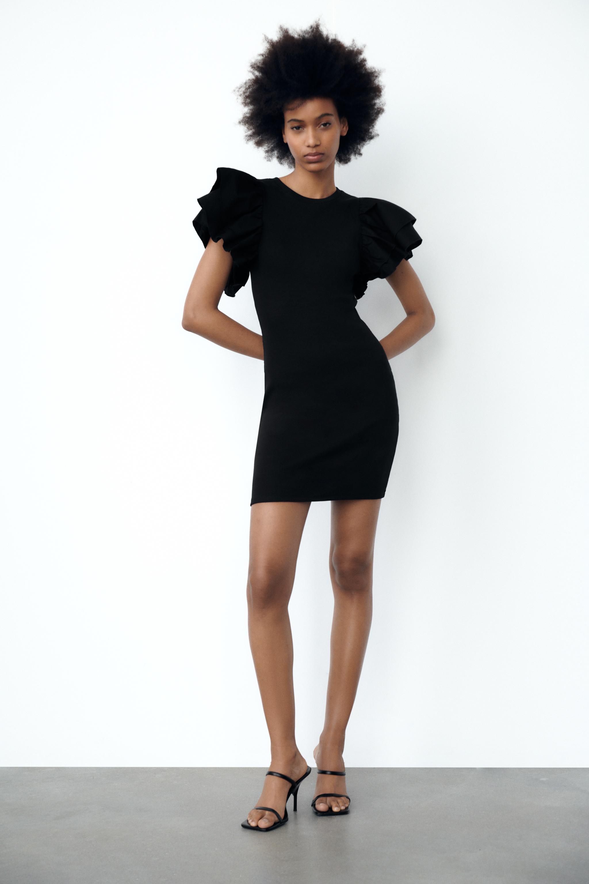 RIBBED DRESS WITH RUFFLES - Black | ZARA United Kingdom