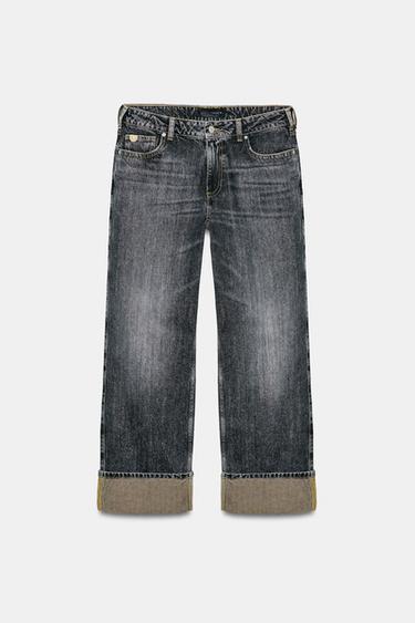 JEANS Z1975 STRAIGHT BAJO VUELTA - أسود الخاص بـ Zara