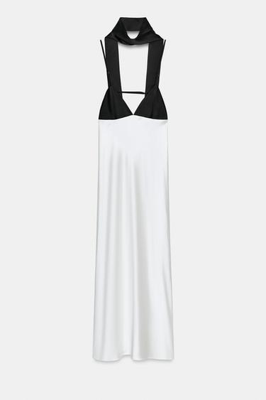 CAMISOLE DRESS WITH CONTRAST SCARF PRINT - White by Zara