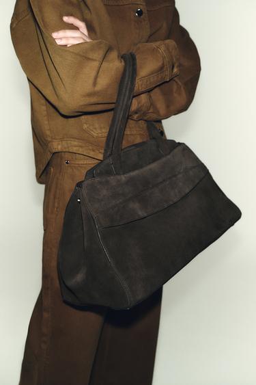 SPLIT SUEDE SHOULDER BAG - Grey by Zara