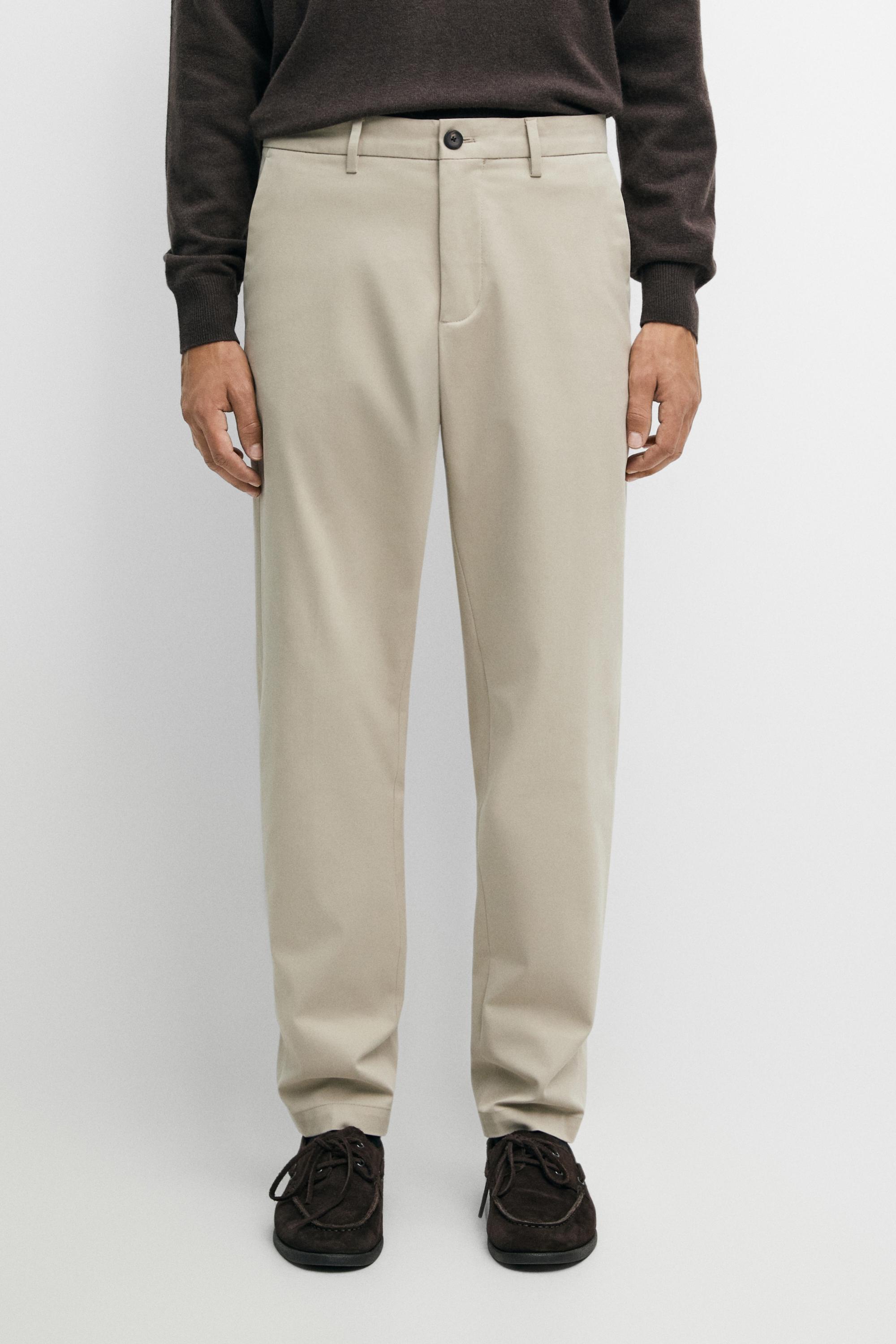Cotton blend slim fit pants — Beige