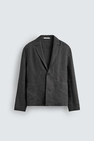 جاكيت قميصي 100% كتان - رصاصي الخاص بـ Zara