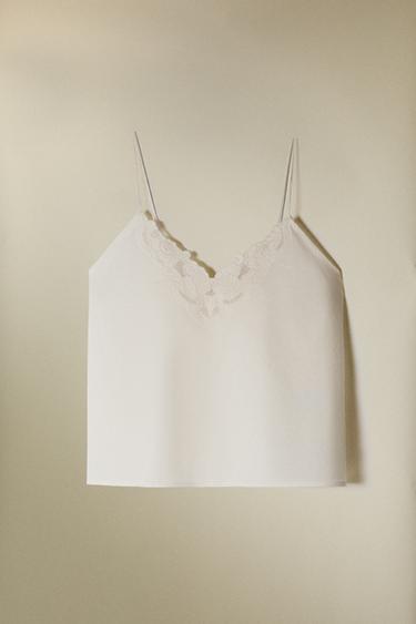 COTTON TOP WITH EMBROIDERY - Ecru by Zara - Image 5