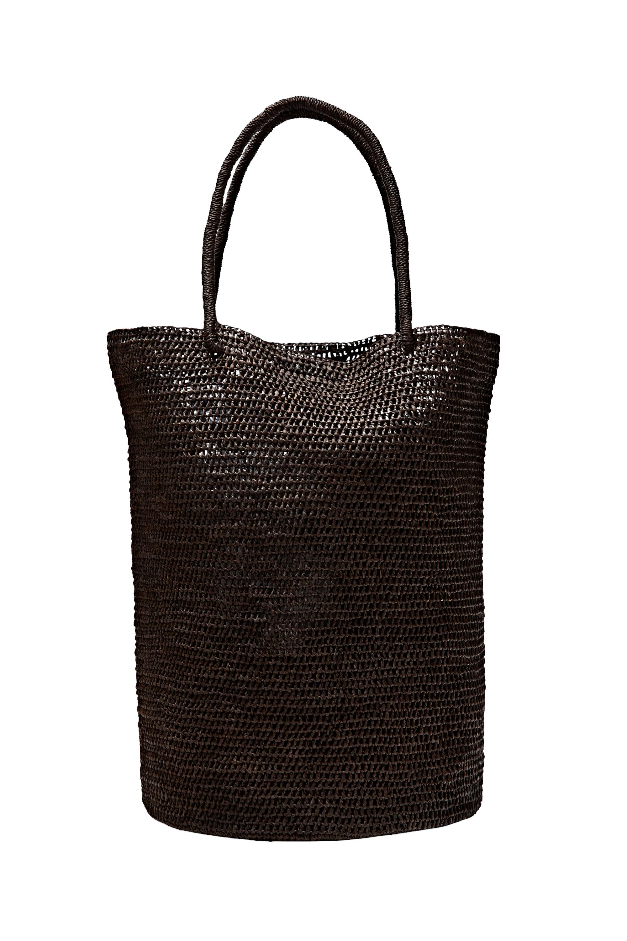 Raffia bucket tote bag — Brown