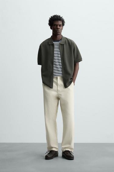 TEXTURED ZIP-UP JACKET - Dark green by Zara