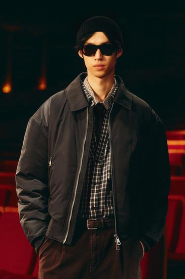 Zara 拼接絎縫飛行員外套 - 灰色